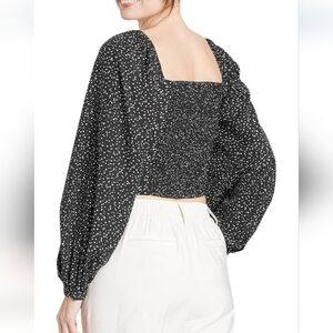 π§‘ Balloon Long Sleeve Slim Fit Ruched Front Top, Black/White on or off shoulder